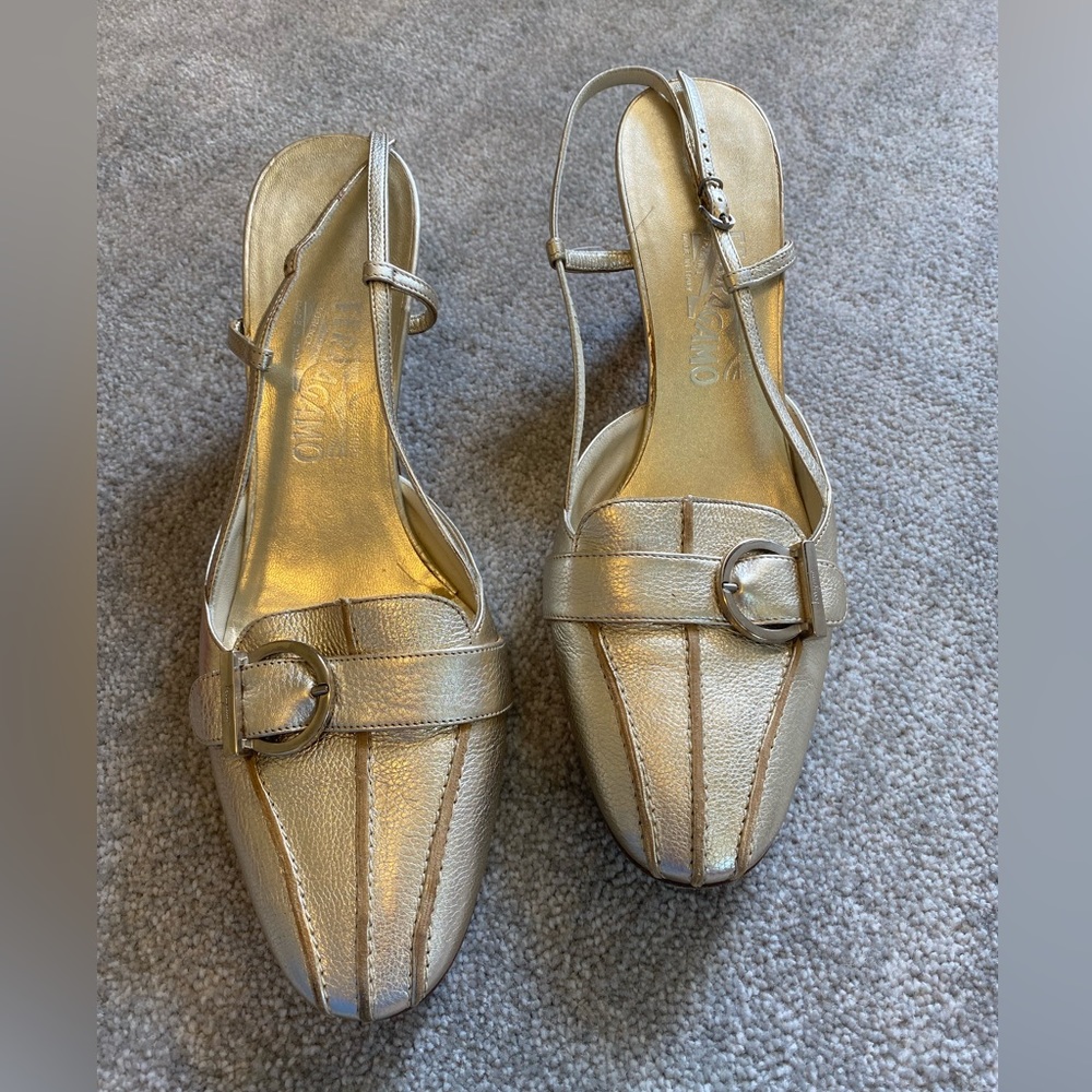 Classic Gold Ferragamo Slingback Heels